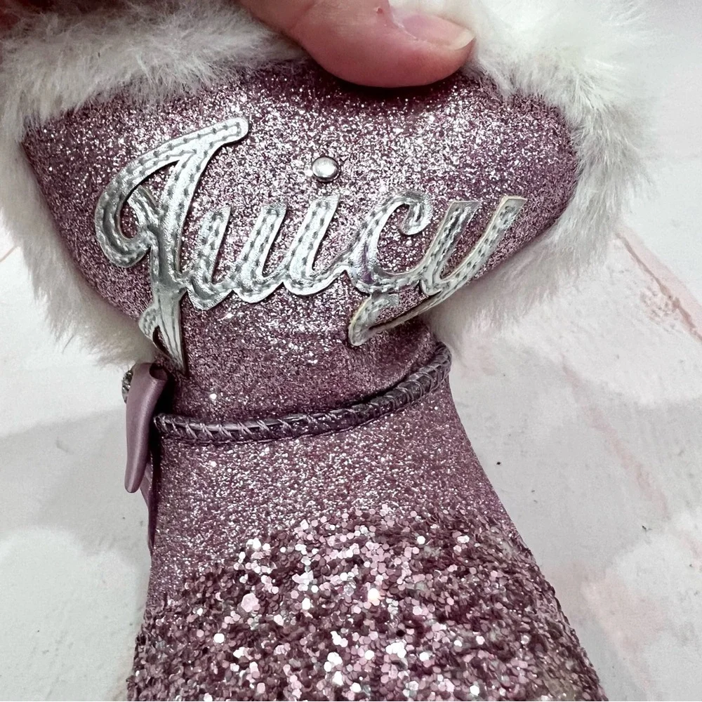 Juicy Couture Girls Lil Banning Glitter Rose Pink Faux Fur Lined Winter Boots